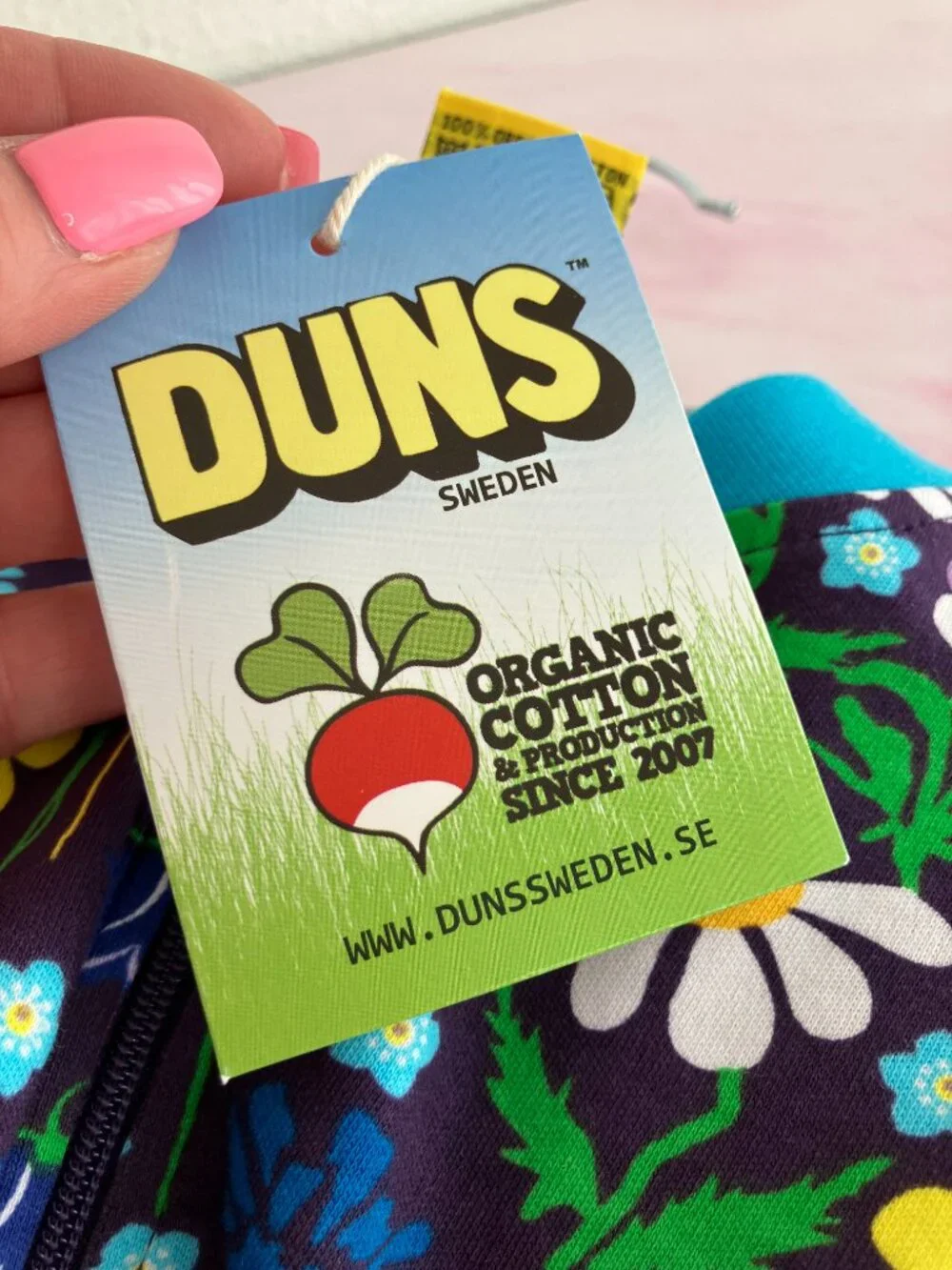 NWT DUNS Sweden zip suit romper floral organic cotton turquoise trim 9-12 months